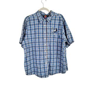 Mickey Unlimited Vintage Blue Plaid Embroidered Button Front Shirt Womens 18/20W